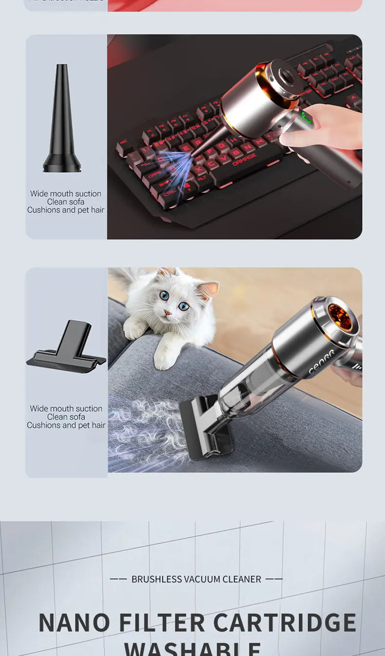 CENRR Portable Wireless Car Vacuum Cleaner Mini Powerful
