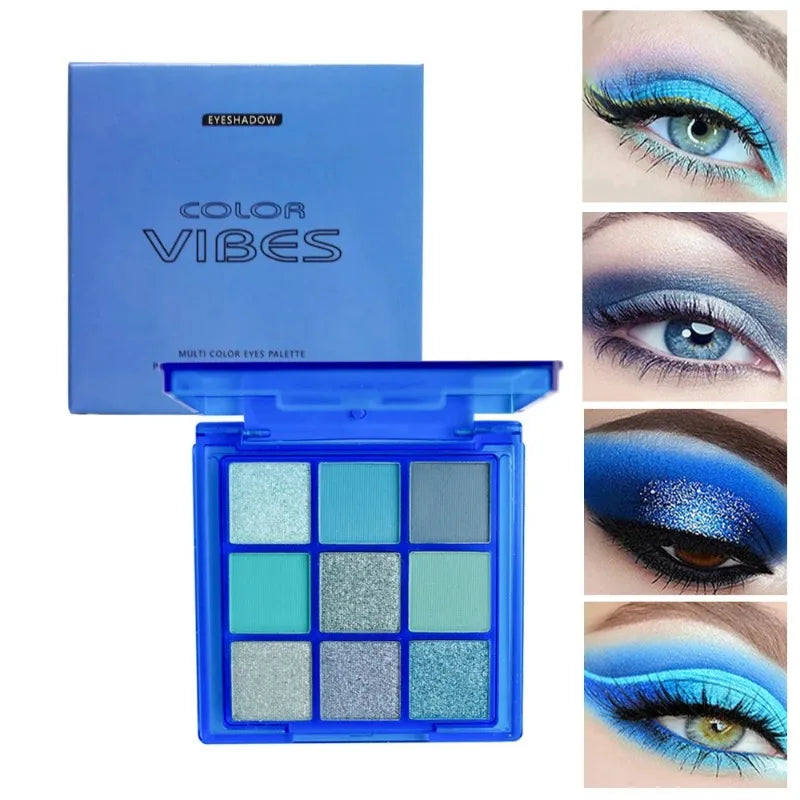 9 Colors Glitter Eyeshadow Palette Avocado Green Shimmer