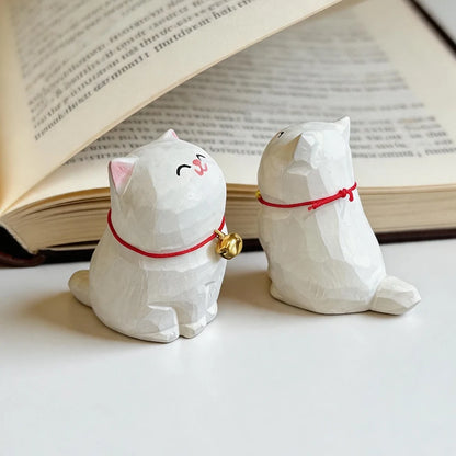 Cute Cat Animals Figurine Decorative Wooden Ornament