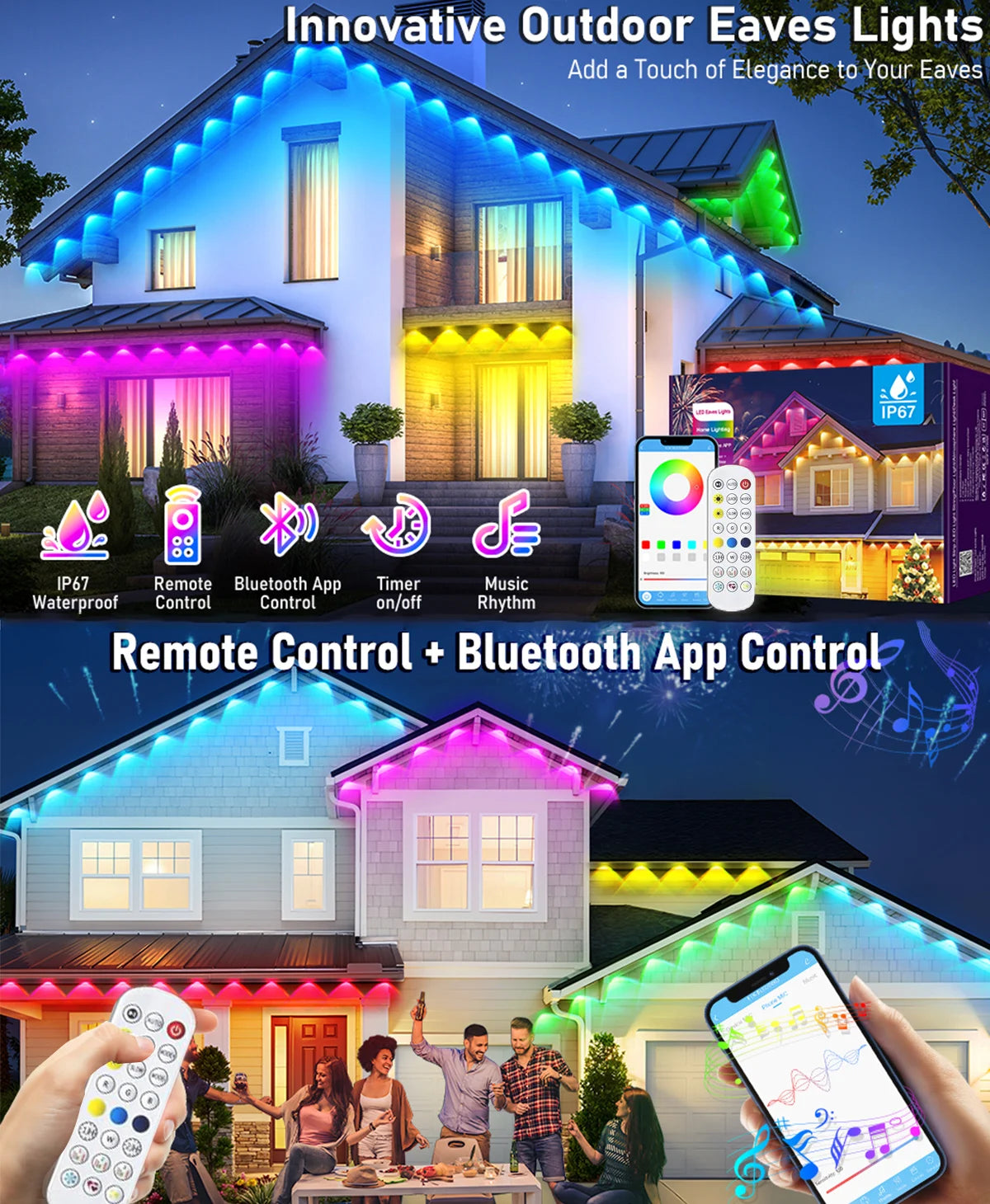 LED Permanent Outdoor Lights IP65 Waterproof RGBIC Eave Lights