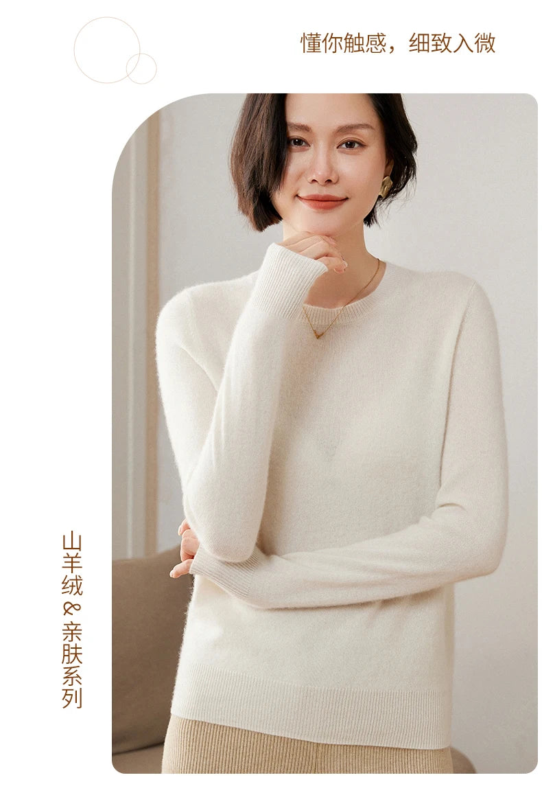 100% Pure Goat Cashmere Knitted Pullovers O-Neck