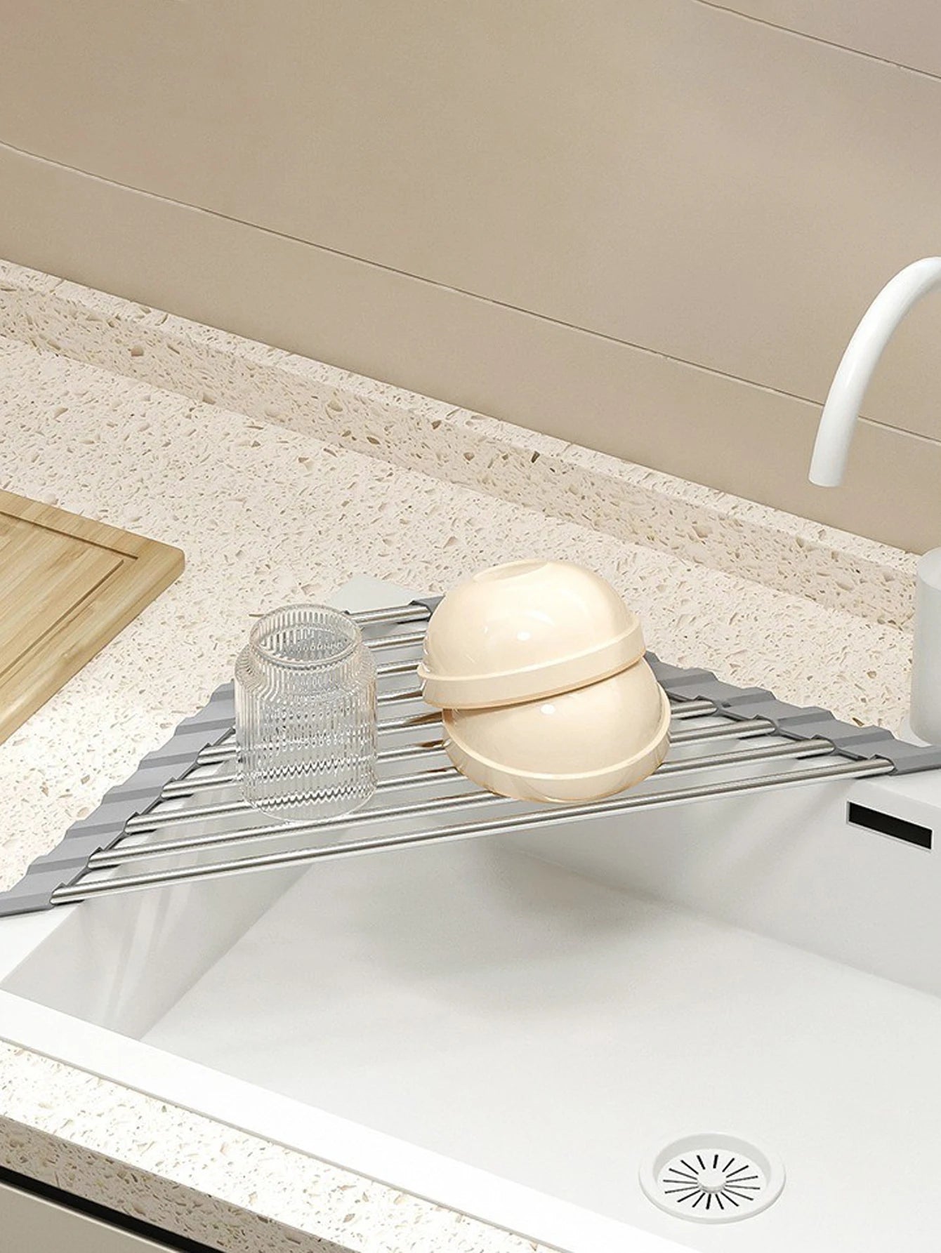 Roll Up Triangle Dish Drying Rack Kitchen Sink Organizer