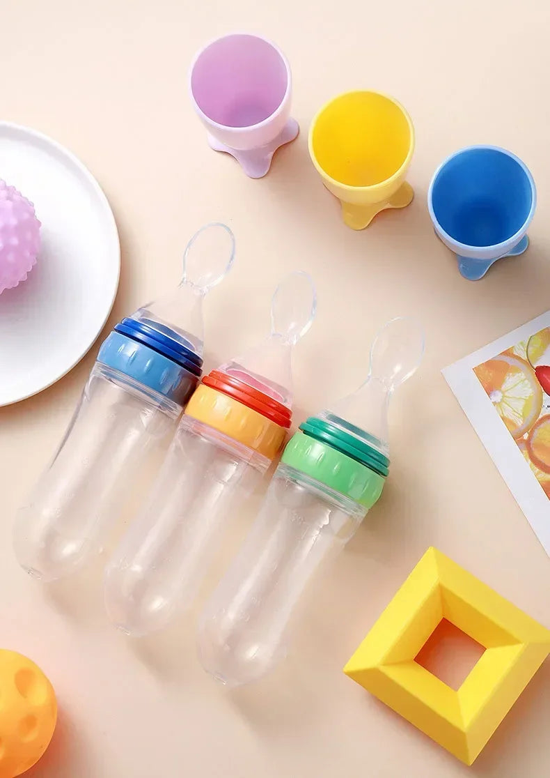 Safe Useful Silicone Baby Bottle with Spoon Food Supplement
