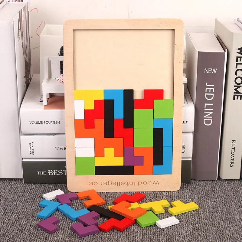 1 Set Wooden Blocks Puzzle Brain Teasers Toy Tangram