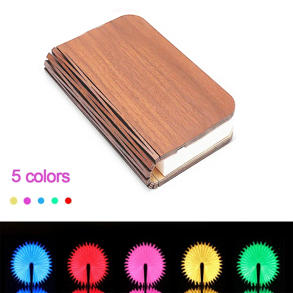 3D Wooden Foldable LED Book Night Light 3 / 5 Lighting Colors