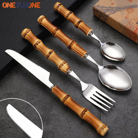 Natural Bamboo Handle Cutlery Set Tableware
