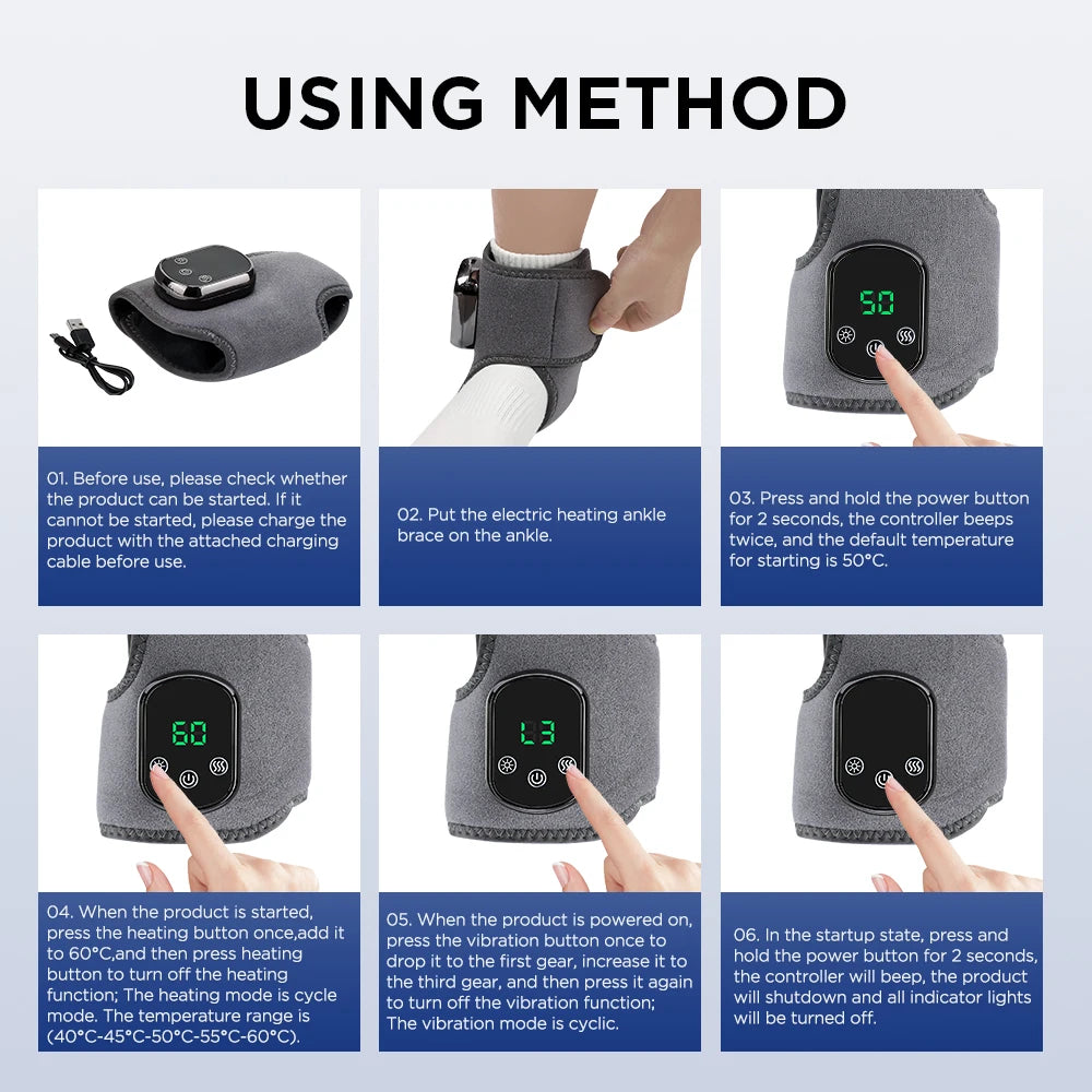 Heated Ankle Massager Hot Compresses Vibration Massage