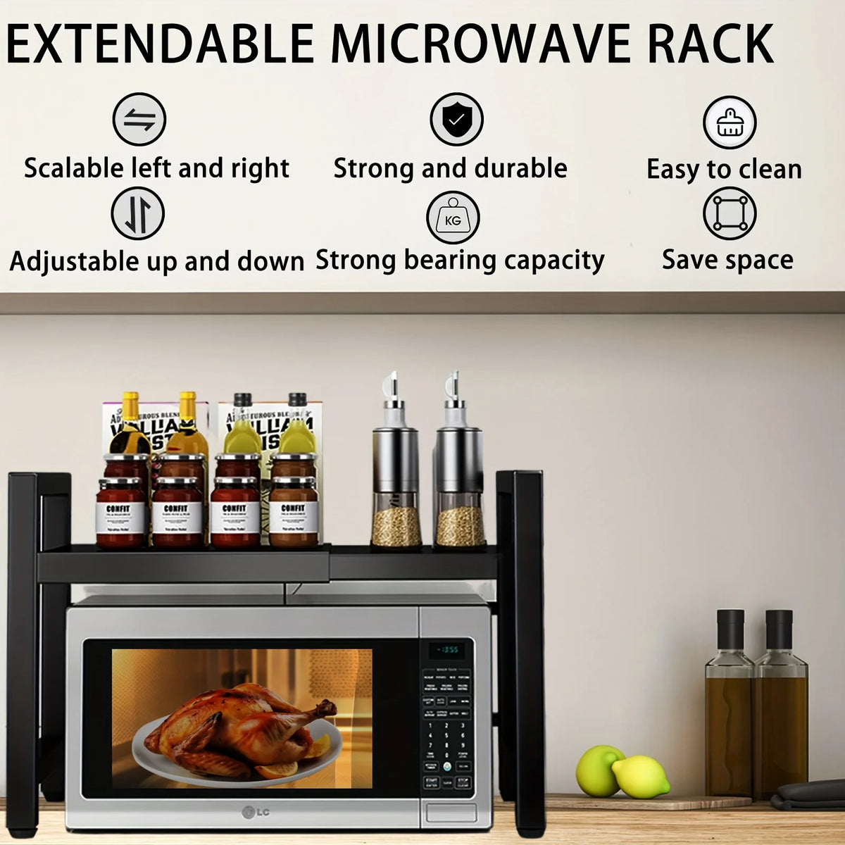 Expandable Microwave Shelf, Microwave Holder with 6 Hooks, ki