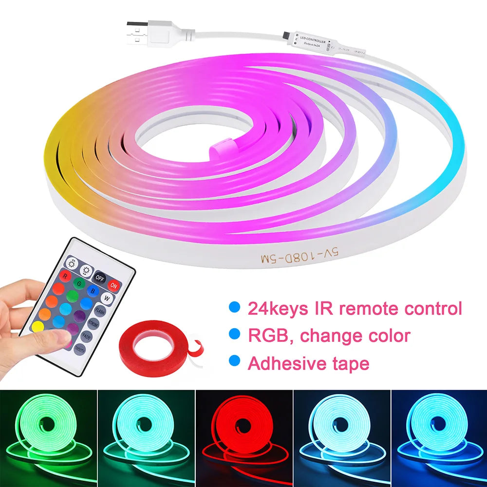 5V USB RGB LED Neon Strip Light 24key Remote Control