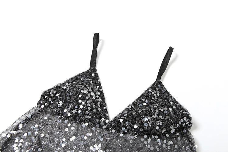Weird Puss Sequins Patchwork Mesh Camisole Women