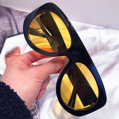 Vintage thick frame stripe oval sunglasses for women