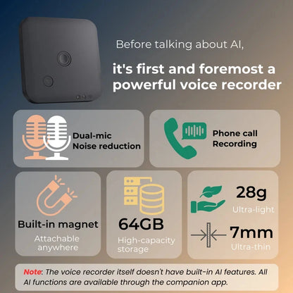 New Portable AI Voice Recorder with Mobile App Transcription