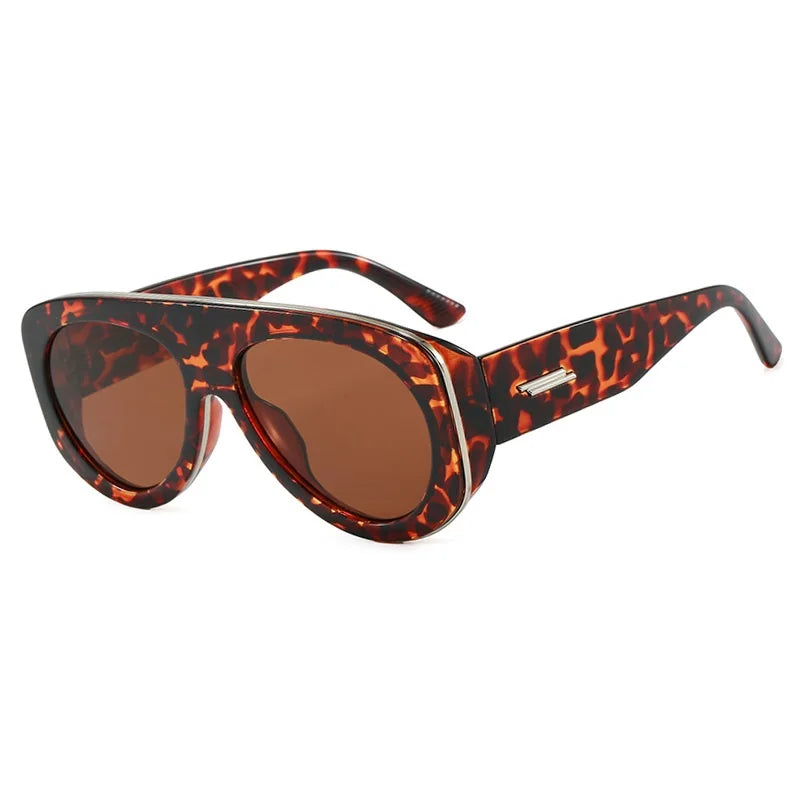 Vintage thick frame stripe oval sunglasses for women