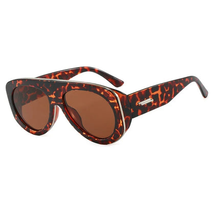 Vintage thick frame stripe oval sunglasses for women