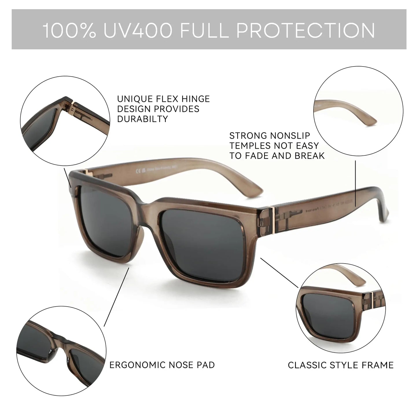 Retro Rectangle Sunglasses for Men Women Polarized