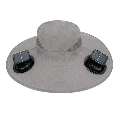 Large Size Quick Dry Bucket Hat With Solar Powered Fan USB Charging
