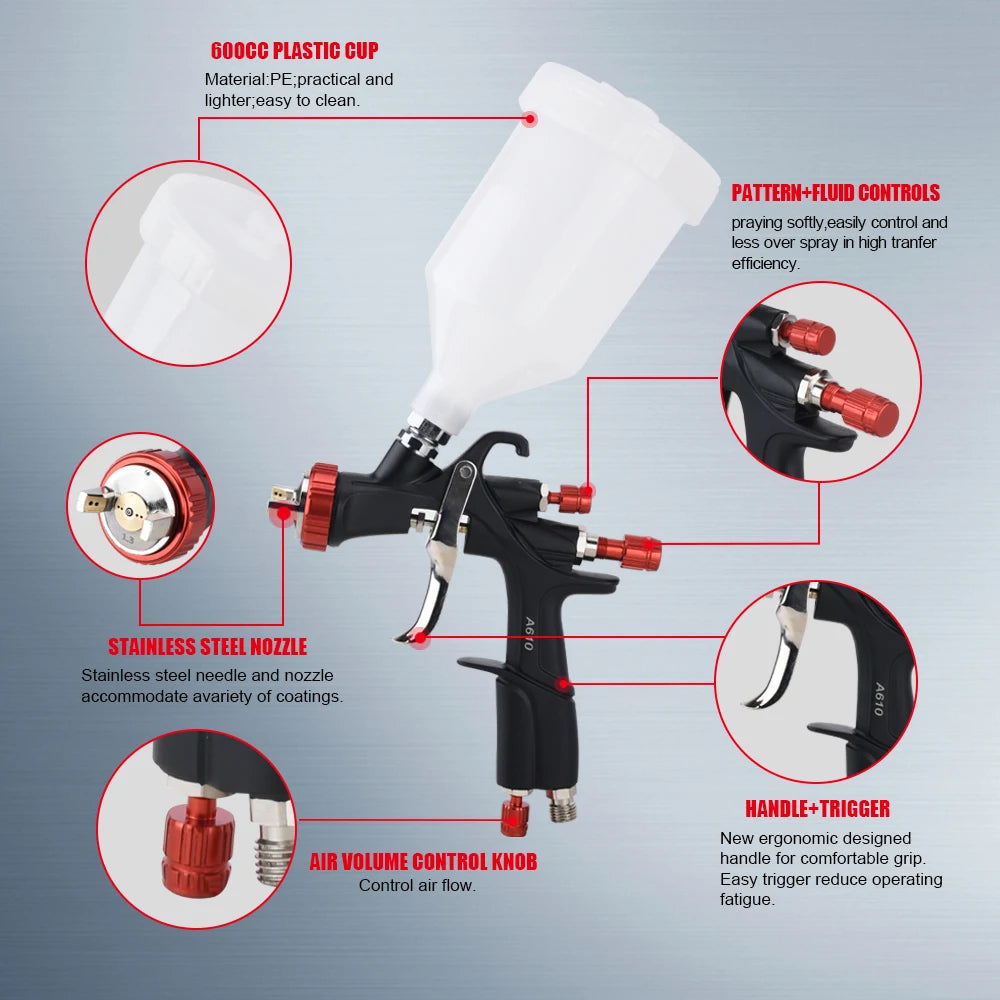 AEROPRO R500 LVLP Air Spray Gun A610 Paint Gun