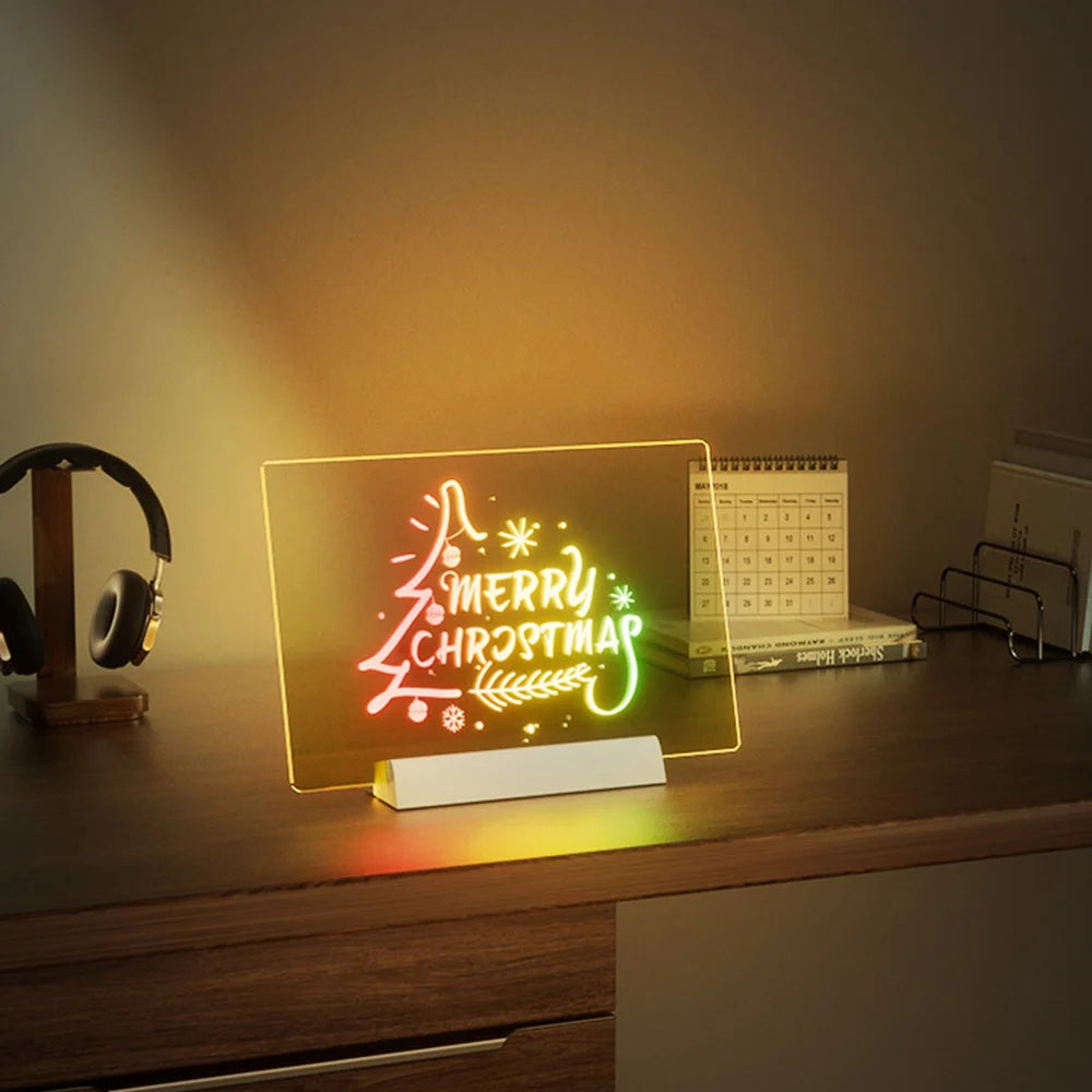LED Note Board DIY Acrylic Night Light 7 Pens Drawing Board