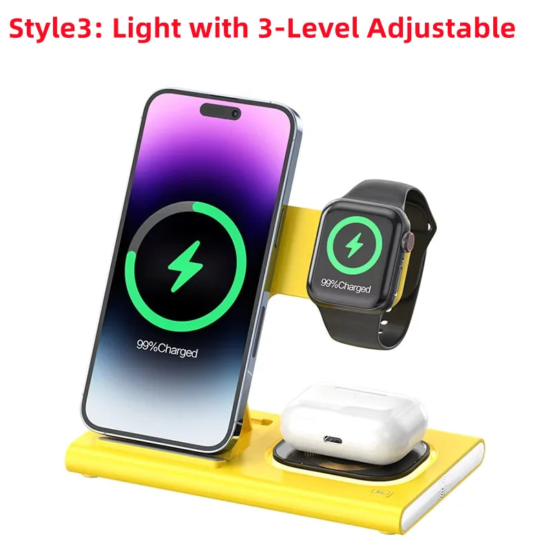 3 in 1 Wireless Charger Stand Pad Foldable Fast Charging