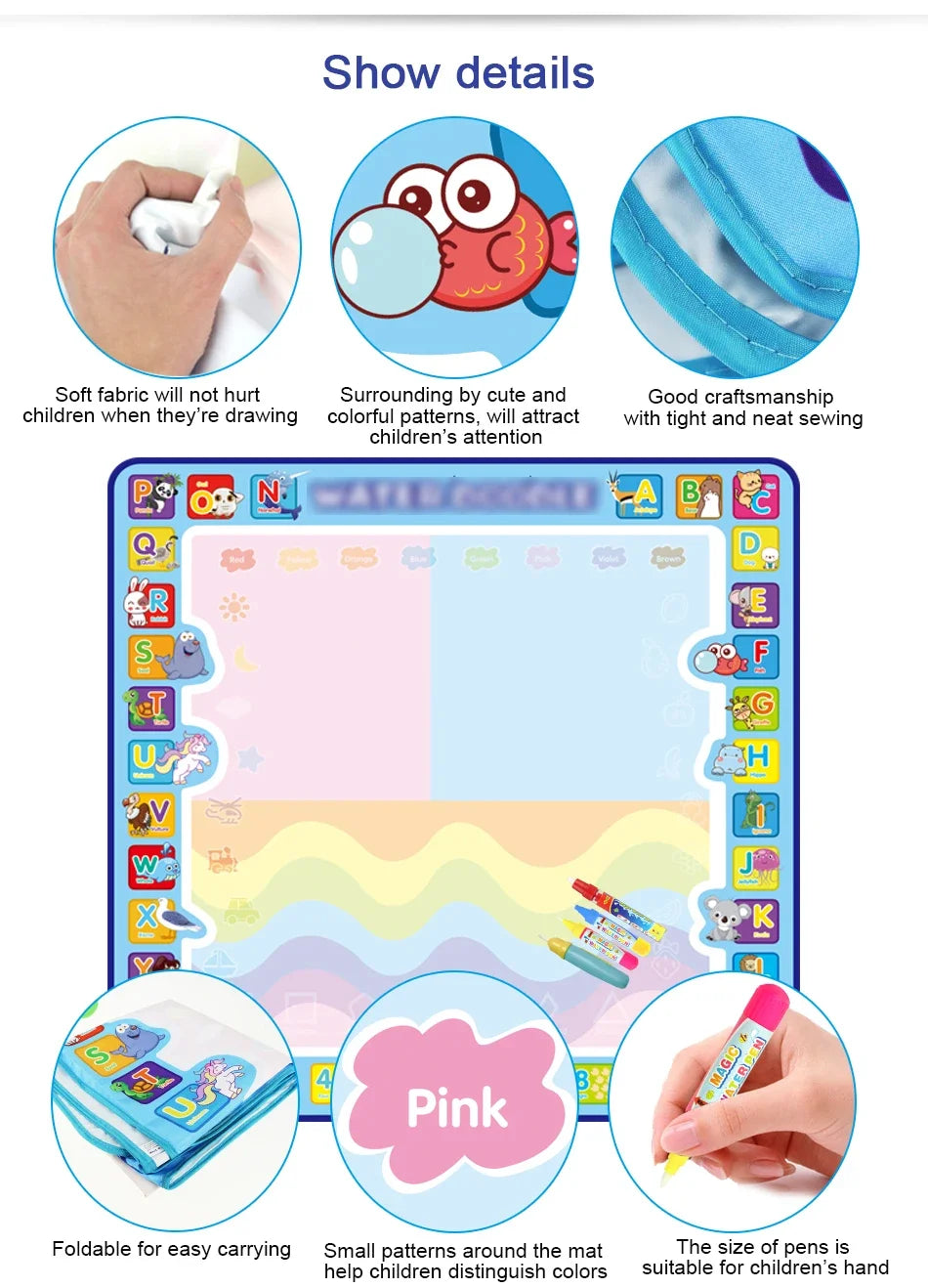 Magic Water Drawing Mat with Reusable Magic Pens