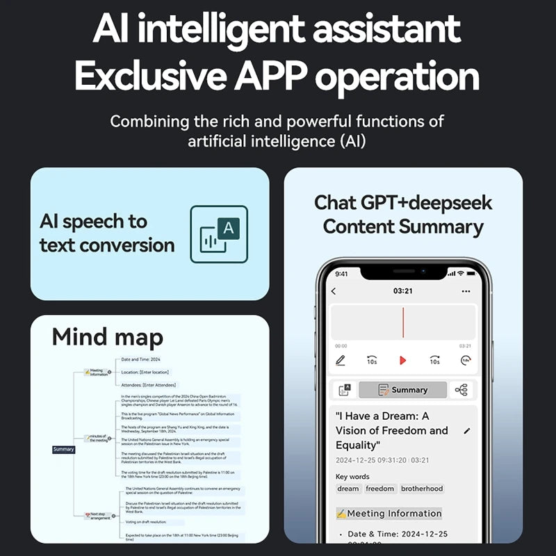 AI Voice Recorder with LED Indicator ChatGPT Smart Transcription