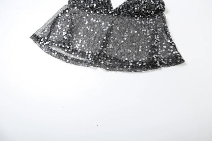 Weird Puss Sequins Patchwork Mesh Camisole Women