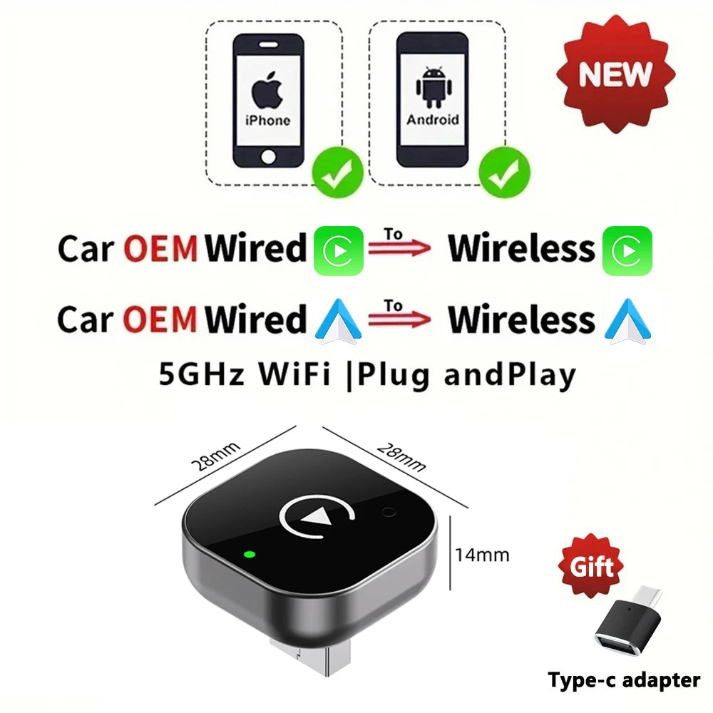 2in1 Wired To Wireless CarPlay Adapter Android Auto Dongle