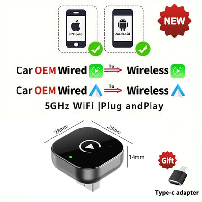 2in1 Wired To Wireless CarPlay Adapter Android Auto Dongle