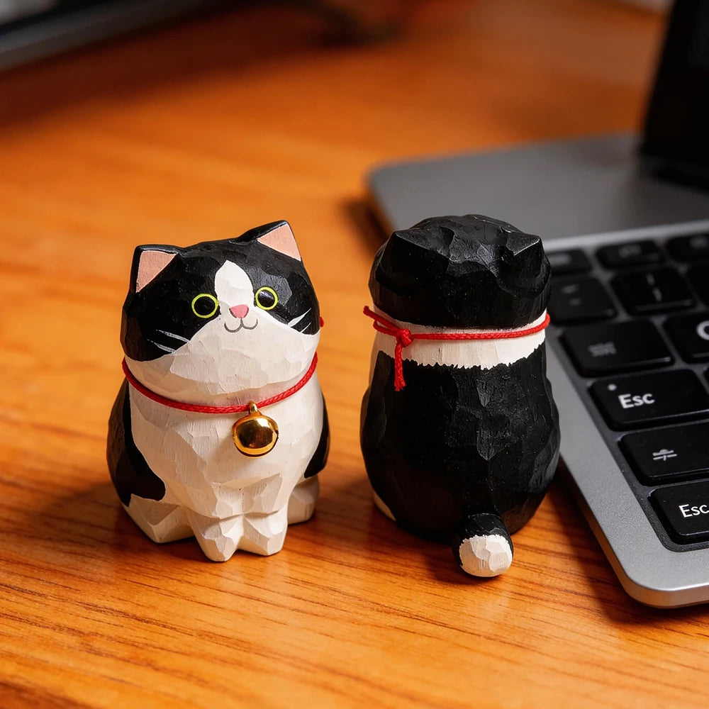 Cute Cat Animals Figurine Decorative Wooden Ornament