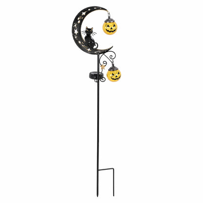 Halloween Solar Garden Stake Light Black Cat On Moon