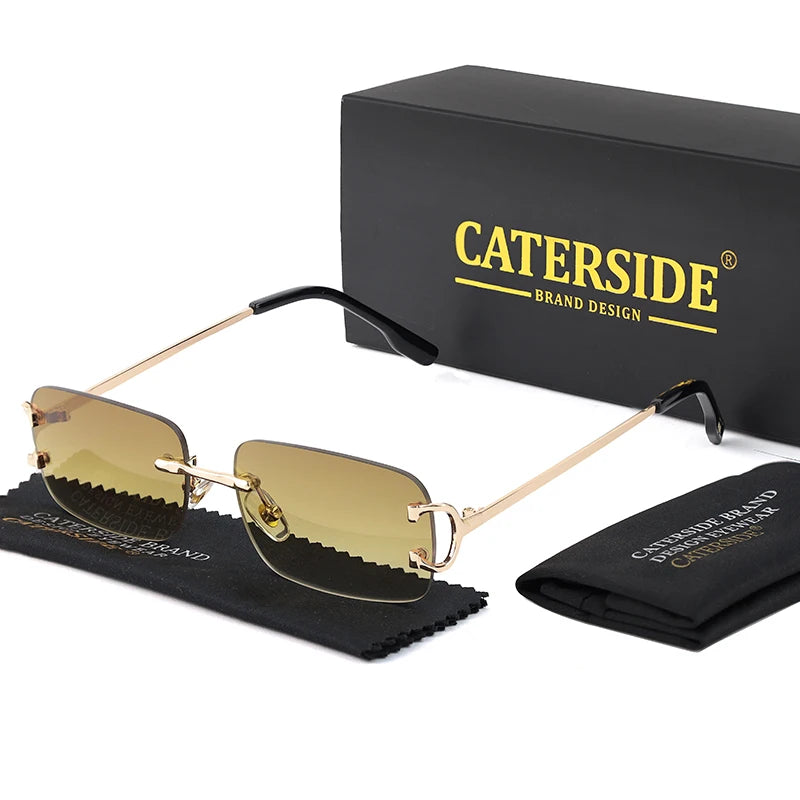 Blue Rectangular Sunglasses Men Rimless Metal Fashion
