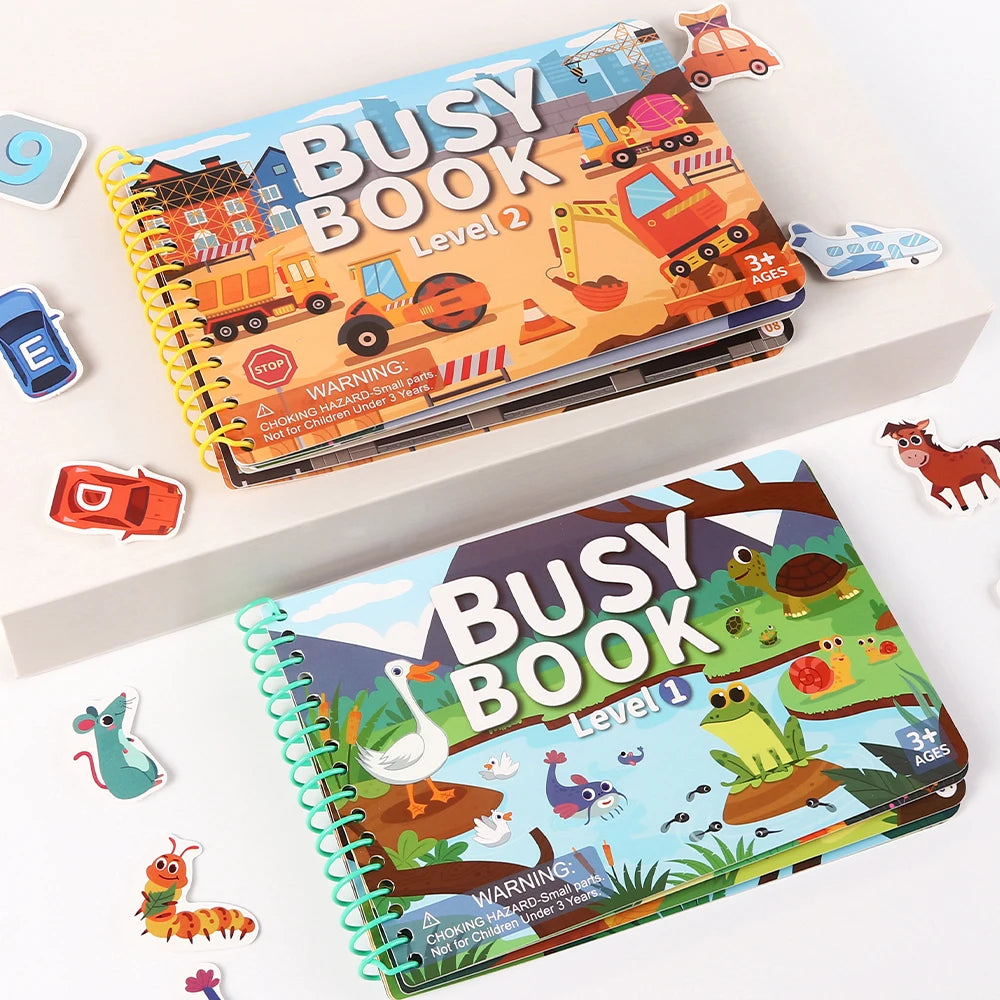 Children Quiet Busy Book 4 Themes Cartoon Travel Sticker