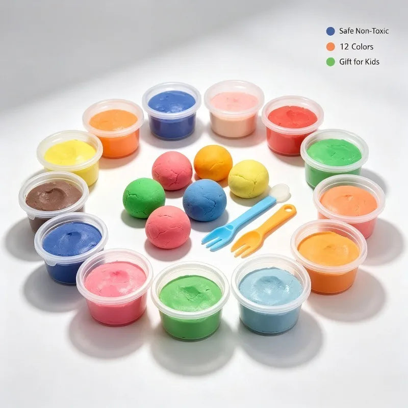 12 Colors Kids Playdough Set Clear Cup Safe Clay Dough