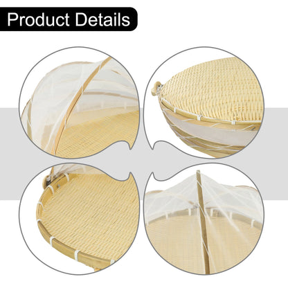 Handmade Bamboo Basket With Net Mesh Cover Kitchen Bread