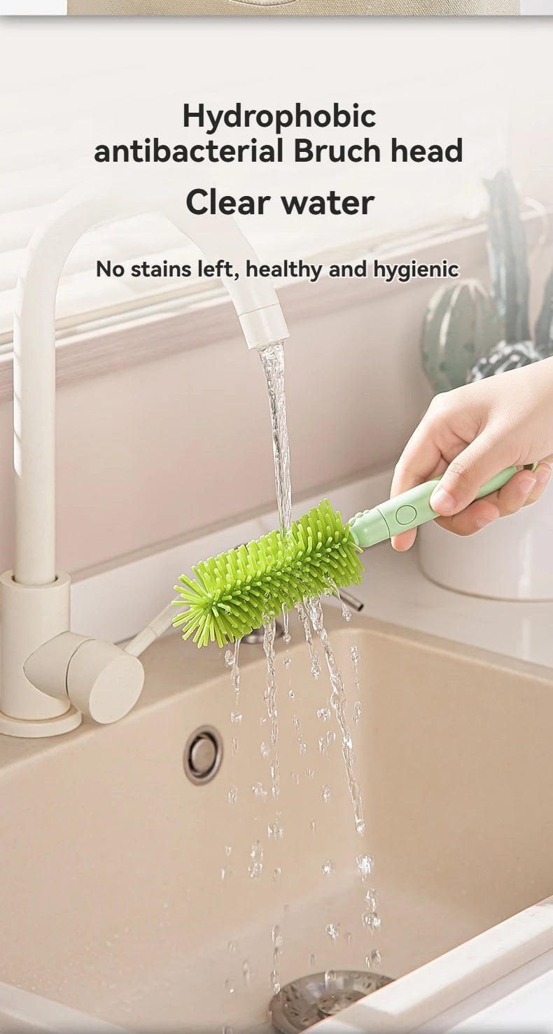 Travel Baby Bottle Brush Set - Newborn Safe Silicone Cleaning Brushes