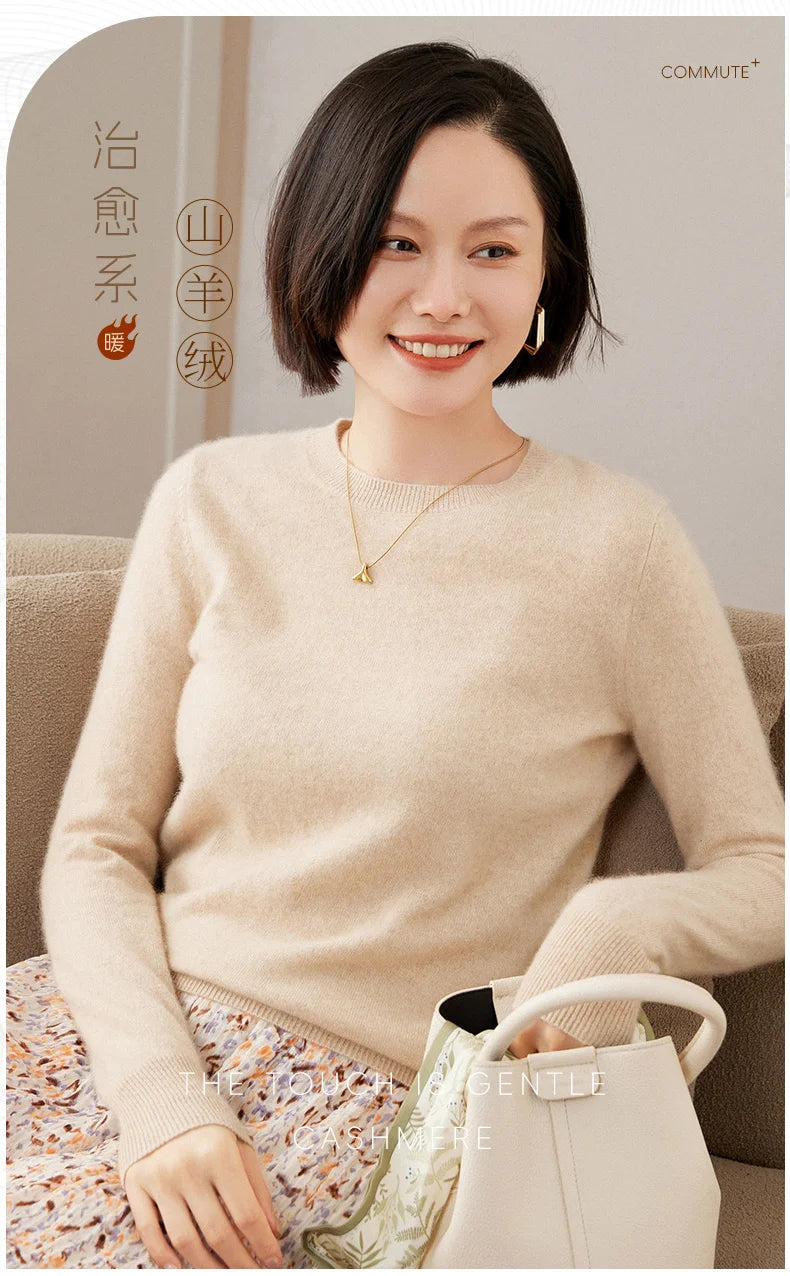 100% Pure Goat Cashmere Knitted Pullovers O-Neck