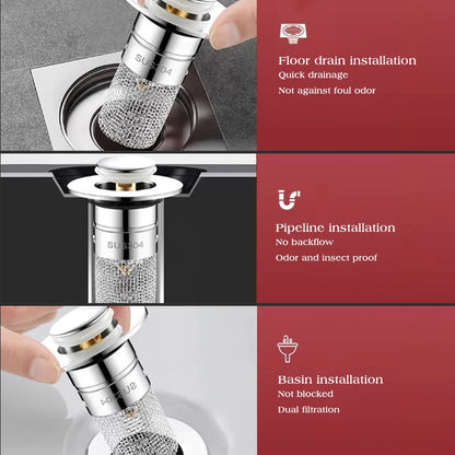 Long Pop-Up Sink Drains Filter Bathroom Press Bounce Basin
