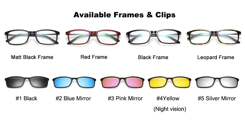 5 In 1 Magnetic Clip On Glasses TR90 Optical Eyeglass