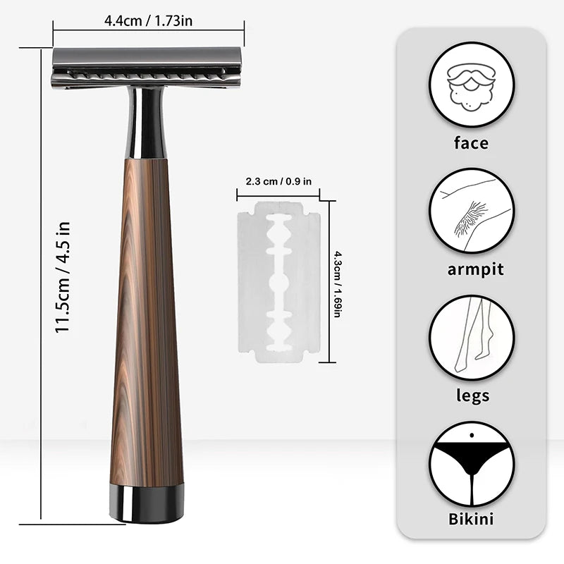 Advanced Double Edge Safety Razor Faux Wooden Handle