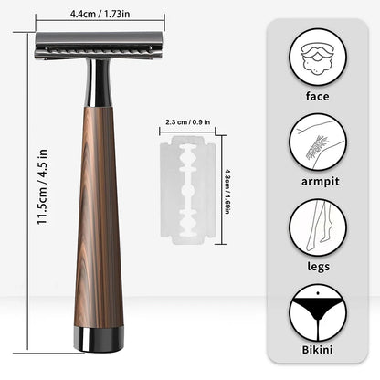 Advanced Double Edge Safety Razor Faux Wooden Handle