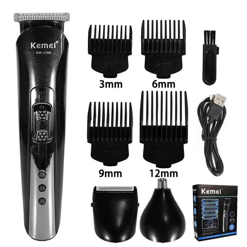 Kemei KM-1506 3 in 1 Electric Hair Clipper USB Charging Shaver