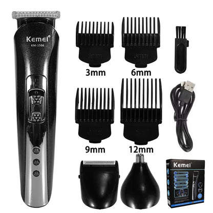 Kemei KM-1506 3 in 1 Electric Hair Clipper USB Charging Shaver