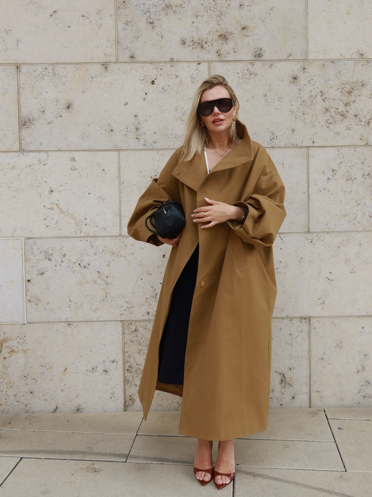 Casual Solid Long Trench Coat Women Stand Collar