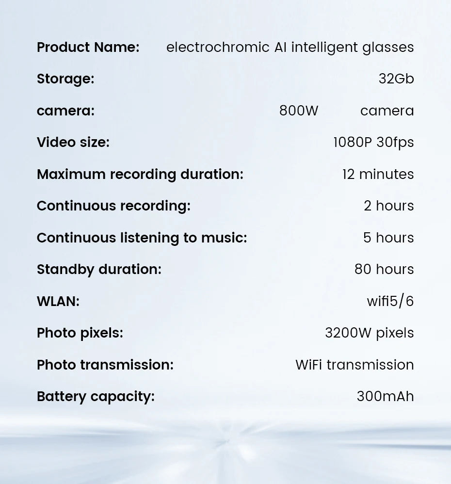 Smart Glasses HD Photo Video OpenAI Record Translation