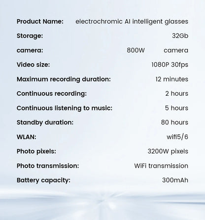 Smart Glasses HD Photo Video OpenAI Record Translation