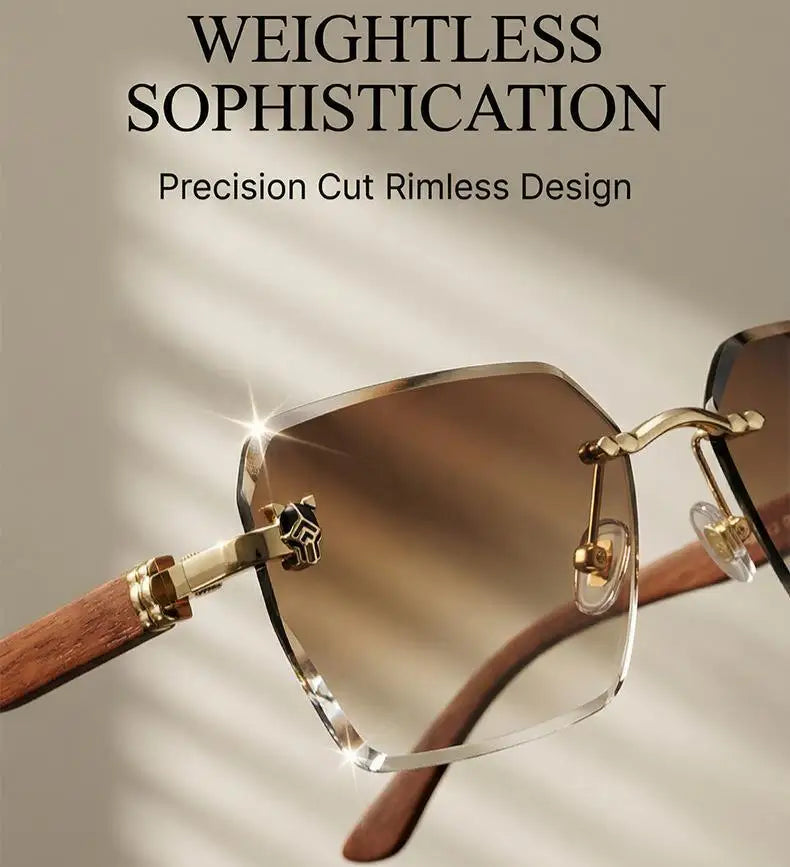 Square Rimless Photochromic Sunglasses Men Vintage