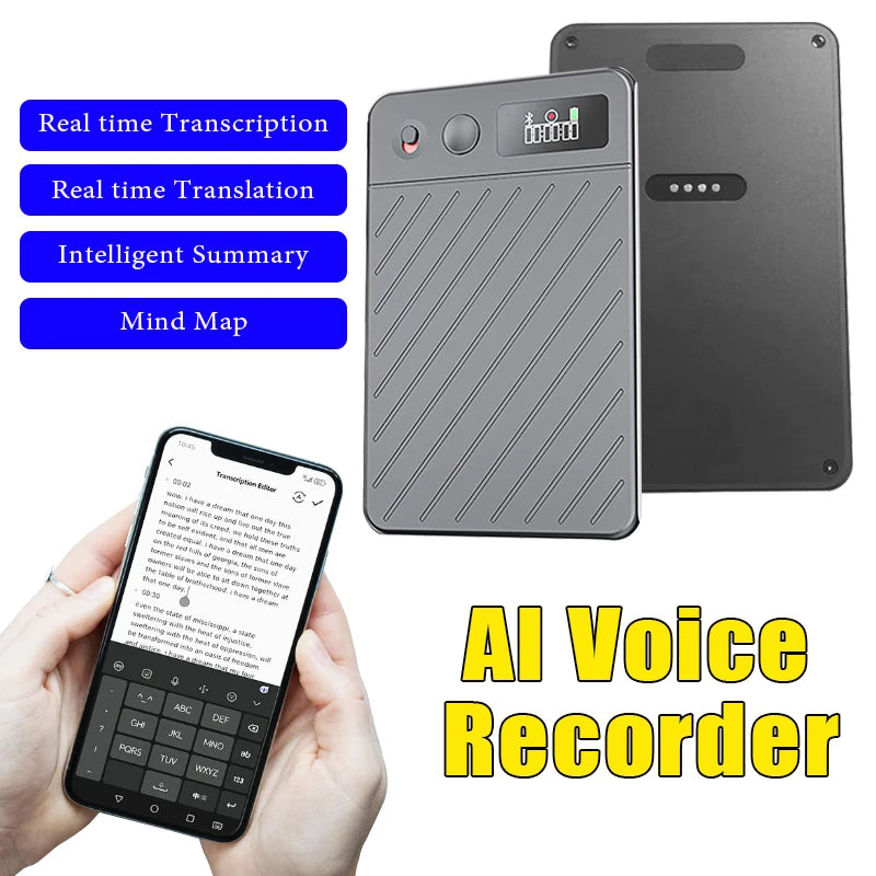 8GB-256GB AI Voice Recorder with 0.42-inch Display Screen Real-Time