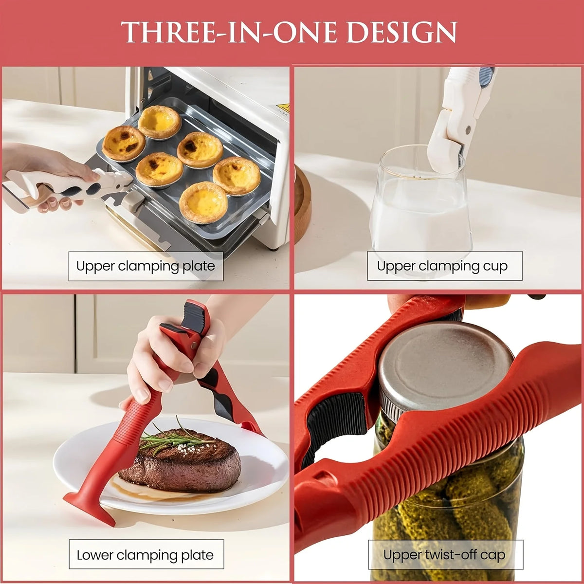 3-in-1 Heat-Proof Dish Clips for Kitchen, Anti-Slip Plate Grippers