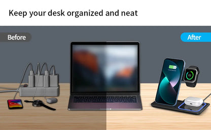 3 in 1 Wireless Charger Stand Pad Foldable Fast Charging