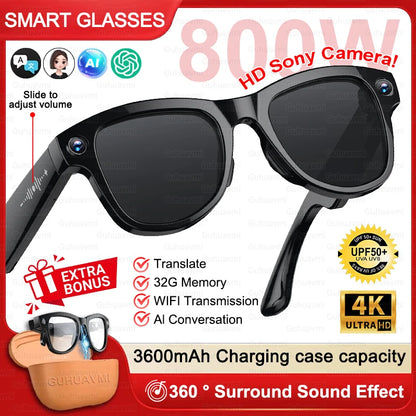 New 3600mAh Large Battery Smart Glasses 8MP HD Camera